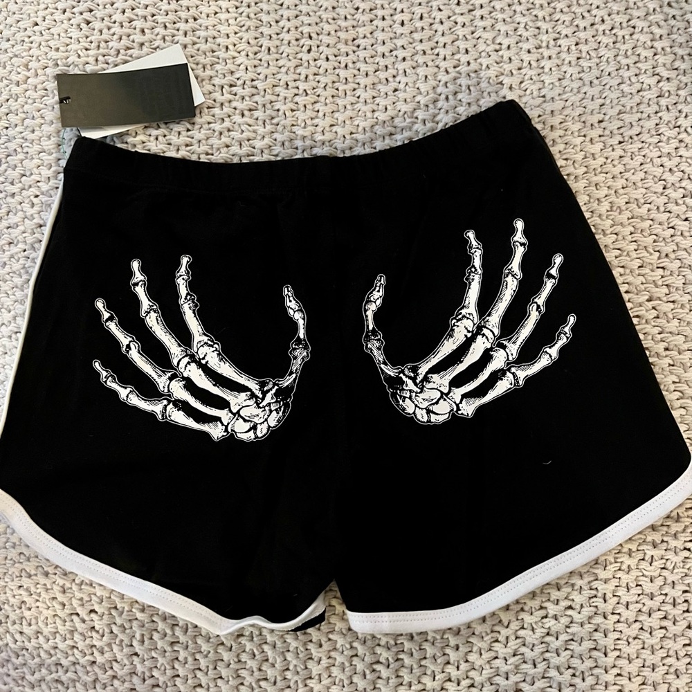 NWT Kreepsville Halloween Skeleton Hands Black & White Bootie Shorts Small